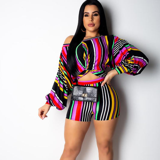 Plus Size 2 Two Piece Set Puff Sleeve Loose Crop Top and Biker Shorts Sexy Club Summer Outfits for Women Matching Sets