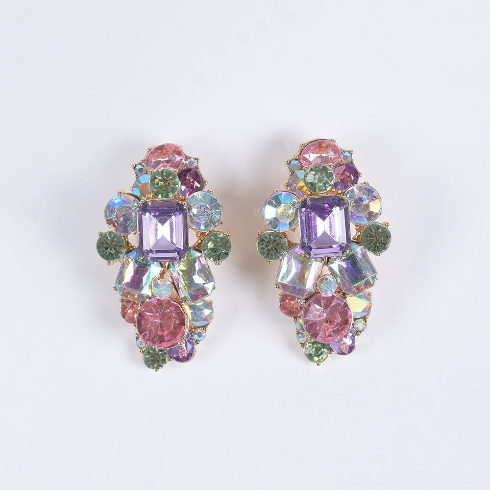 Colored gemstone alloy earrings with a simple and sweet style