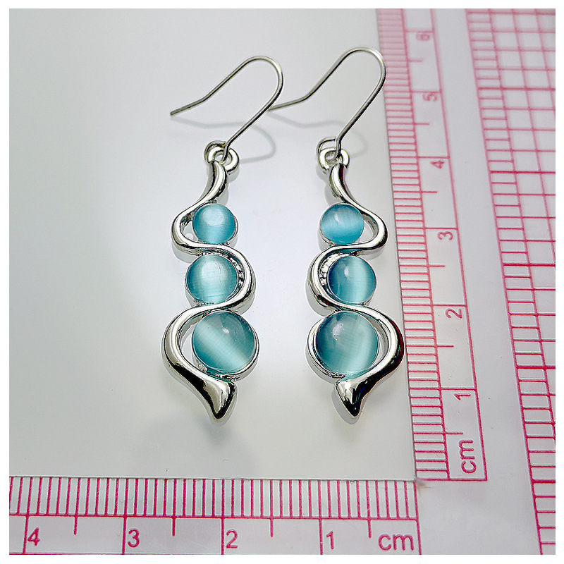 Fashion Beaded Earrings Resin Stone Blue Moonstone Dangle Long Jewelry Charm Silver Color Twist Hook Earring For Women