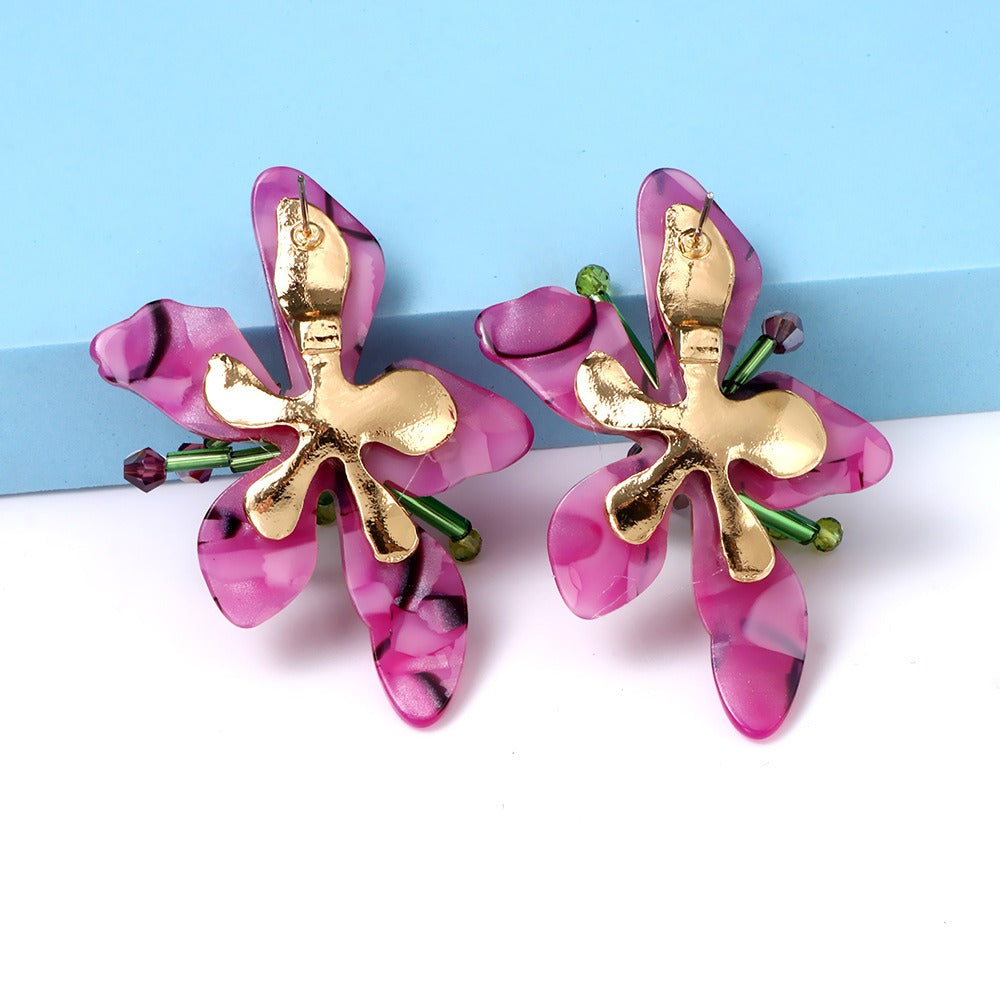 Acrylic flower retro beach style earrings, earrings, trendy women's jewelry