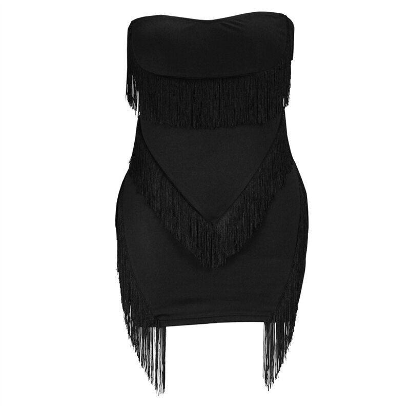 Plus Size Women's Dress Summer Black Tube Top Fringed Strapless Sexy Dress