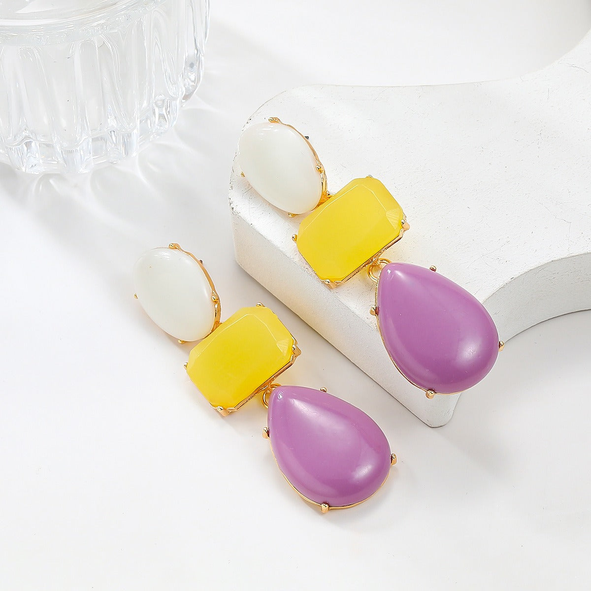 Colored resin earrings for women with Bohemian style exaggerated accessories