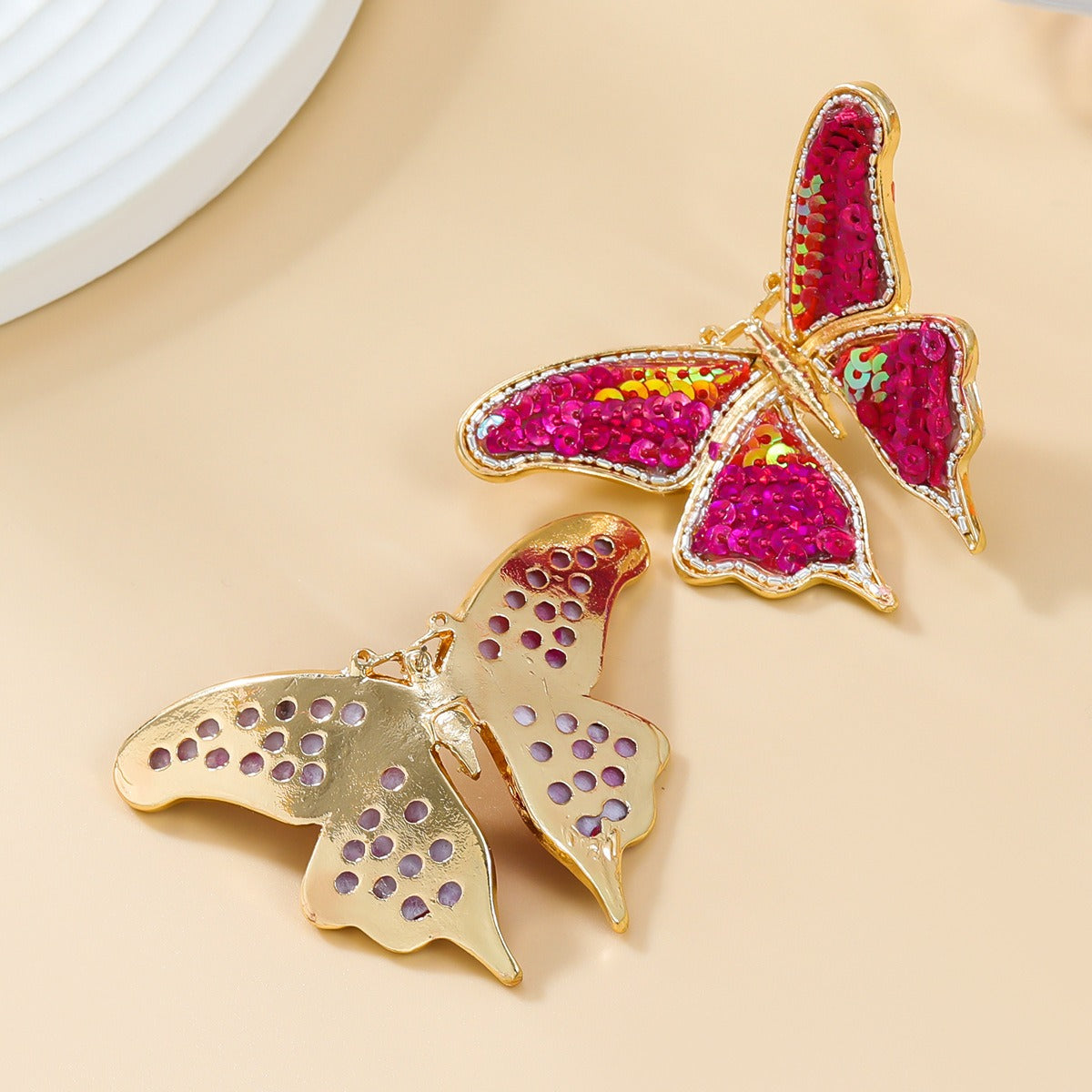 Butterfly earrings exaggerated earrings women's sequin woven alloy earrings