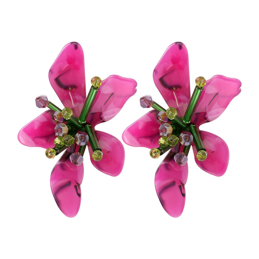 Acrylic flower retro beach style earrings, earrings, trendy women's jewelry