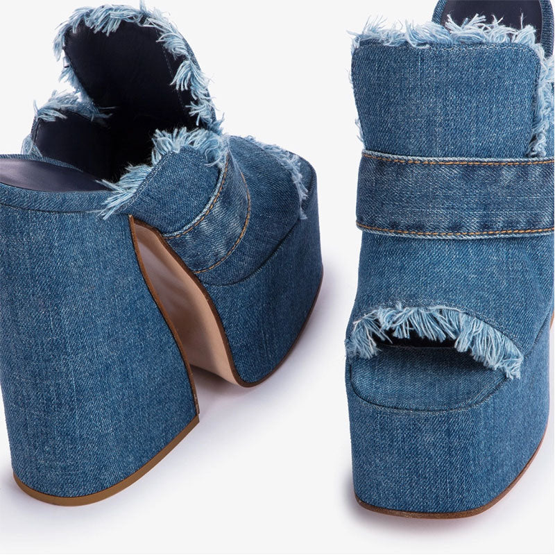 Processing time:7-15days after placing orders Summer New Fashion Tassels Women's Sandals Thick High Heel Platform Fish Mouth Shoes Denim Muller Pupms Slippers Big Size