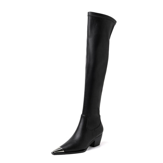 Women's Shoes Fashion Autumn Winter Warm Over The Knee High Boots Chunky Heels Black Apricot Casual Shoes