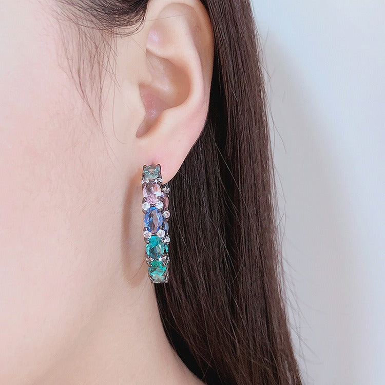 Colorblock hoop earrings Sexy and elegant zircon earrings