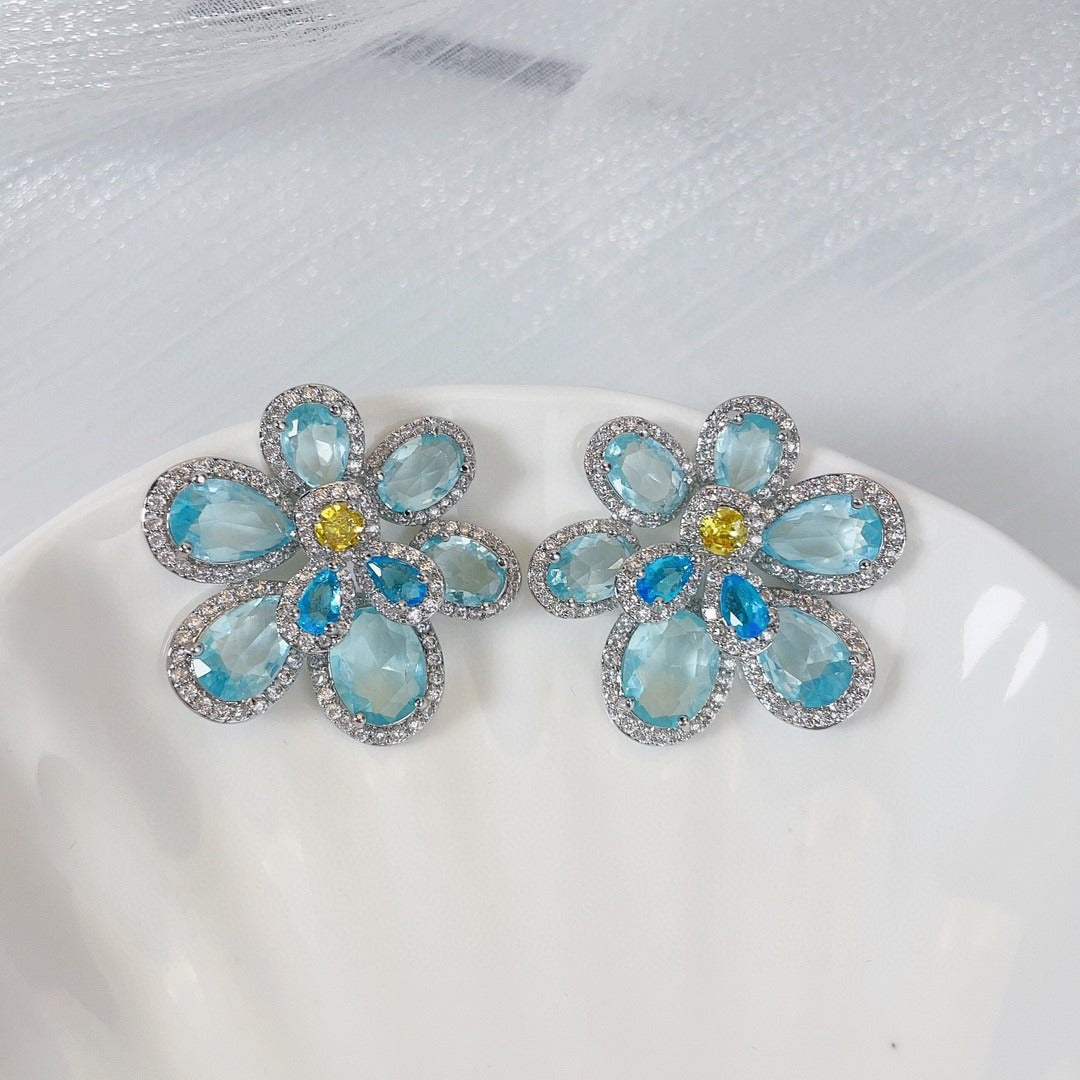 flower earrings with micro inlaid zircon earrings, trendy accessories