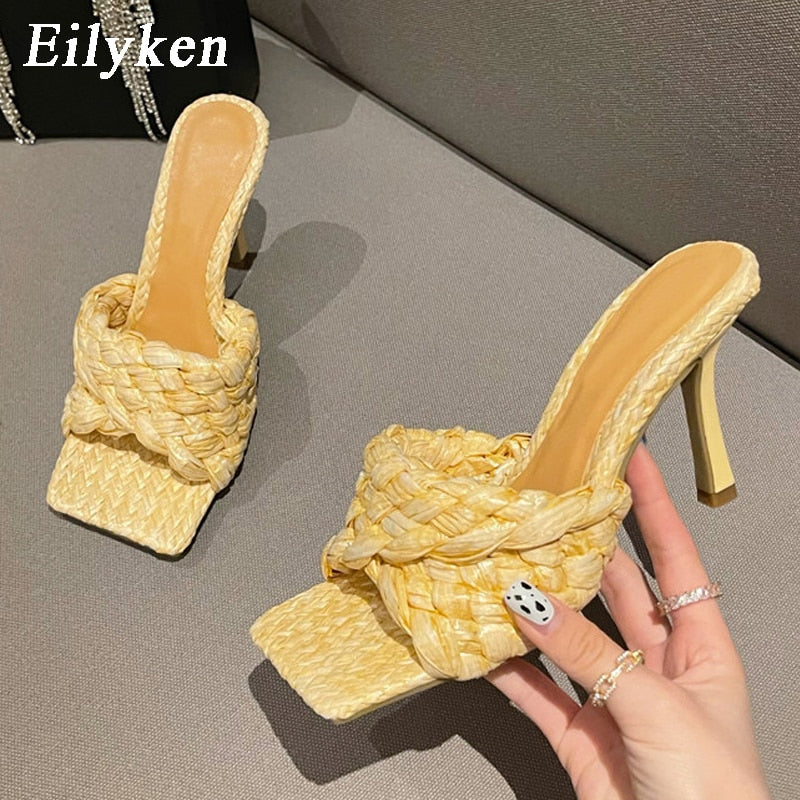 Processing time:5-7 days after placing orders  Eilyken New Summer Design Weave Square Toe Heels High Quality Slippers Gladiator Beach Womens Sandal Slides Shoes