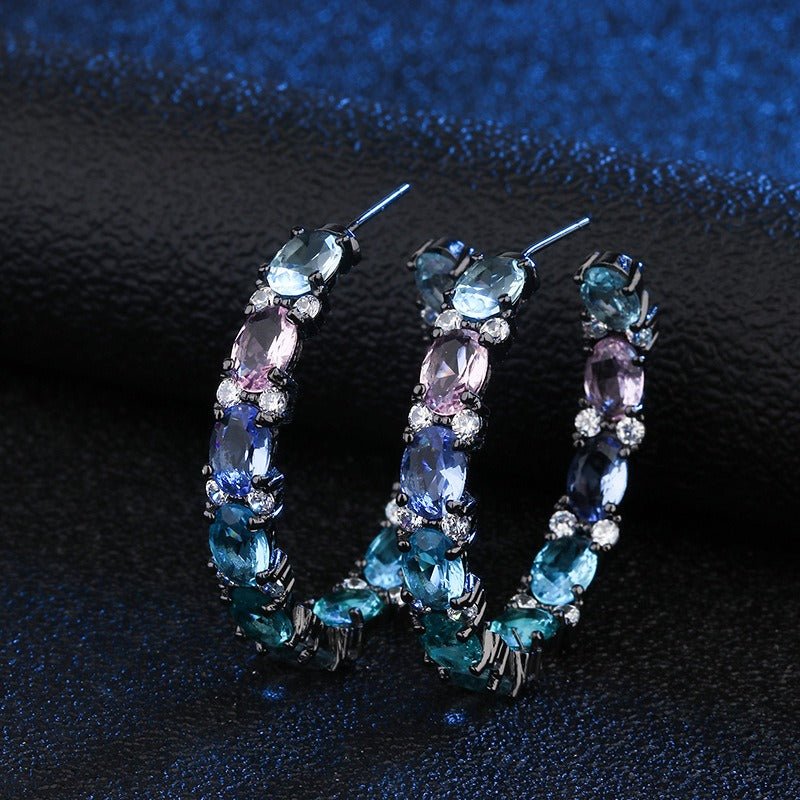 Colorblock hoop earrings Sexy and elegant zircon earrings