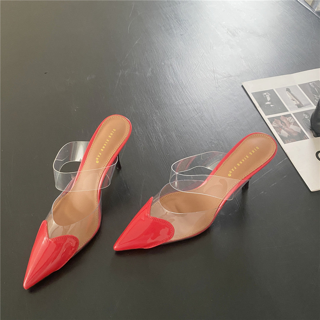 processing time:3-7 days after placing orders--Fashion PVC Transparent Slippers Women Thin Low Heels Summer Pointed Toe Design Slip On Party Mules Slides Shoes