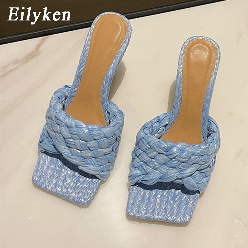 Processing time:5-7 days after placing orders  Eilyken New Summer Design Weave Square Toe Heels High Quality Slippers Gladiator Beach Womens Sandal Slides Shoes