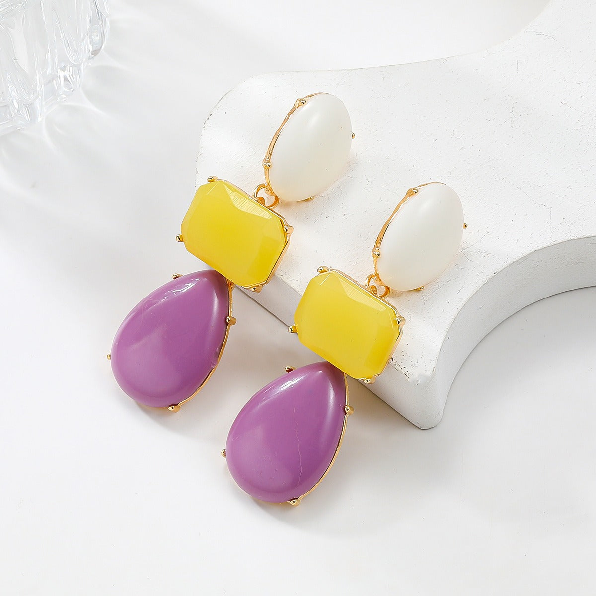 Colored resin earrings for women with Bohemian style exaggerated accessories