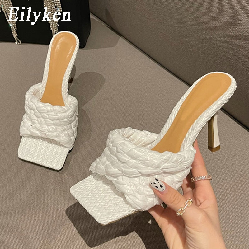 Processing time:5-7 days after placing orders  Eilyken New Summer Design Weave Square Toe Heels High Quality Slippers Gladiator Beach Womens Sandal Slides Shoes