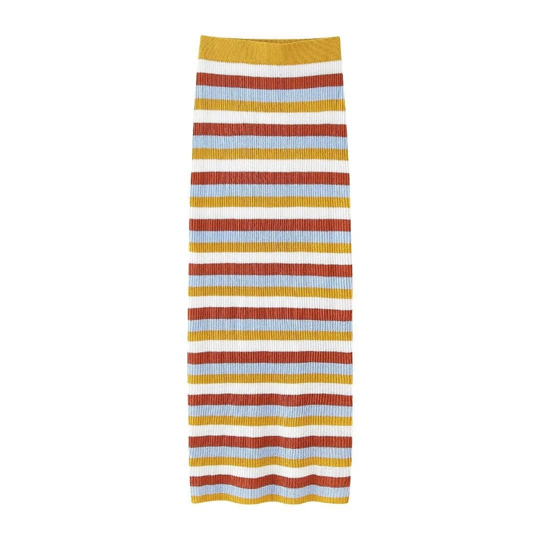 Sexy sleeveless striped knitted vest for women's outer wear plus European and American style slim long skirt