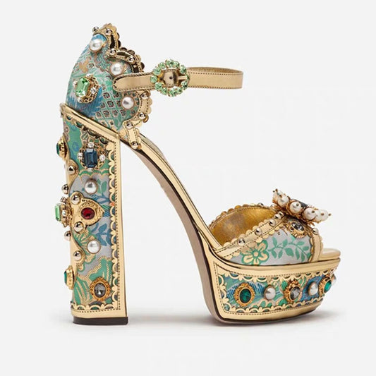 Plus Size Heel Water Block Heel Baroque Fish Mouth Women's Sandals