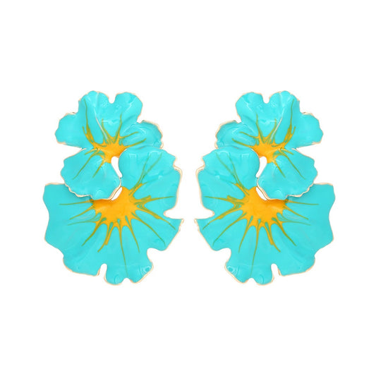 Light Luxury Storm Drops Oil Leaves Flowers Exaggerate Enamel Flower Leaves Earrings