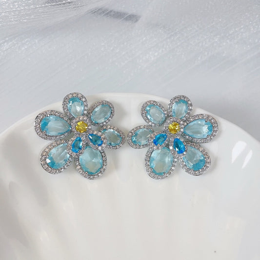 flower earrings with micro inlaid zircon earrings, trendy accessories