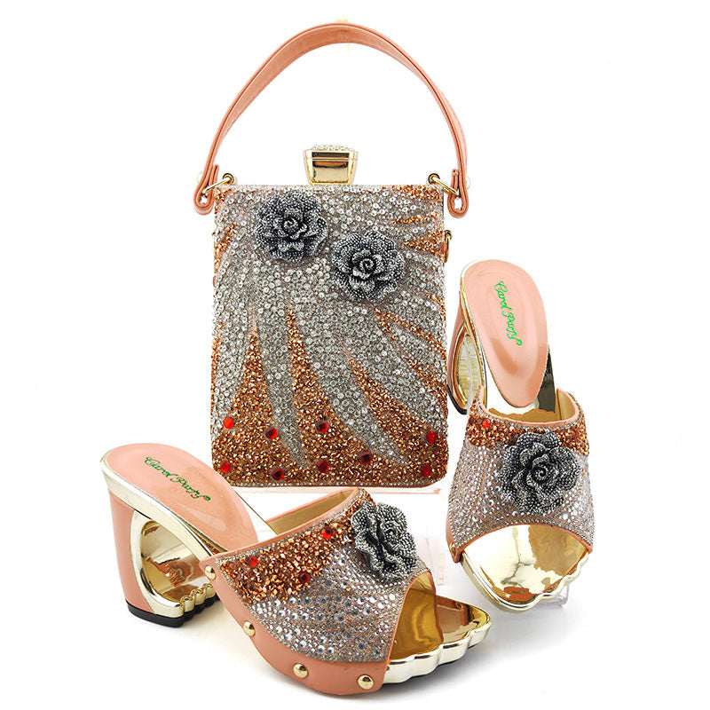 Casual sandals with small bag, high quality rhinestone bag, fashion sandal suit