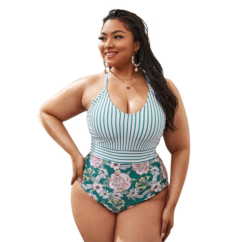 Plus Size Ladies Swimsuit Women Bikini Print Striped Swimwear