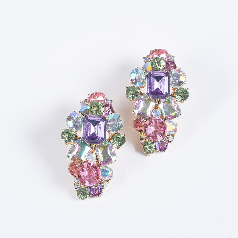 Colored gemstone alloy earrings with a simple and sweet style