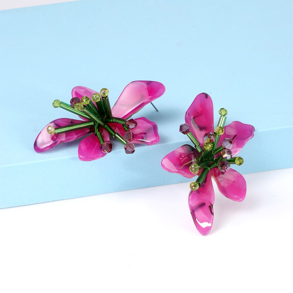 Acrylic flower retro beach style earrings, earrings, trendy women's jewelry