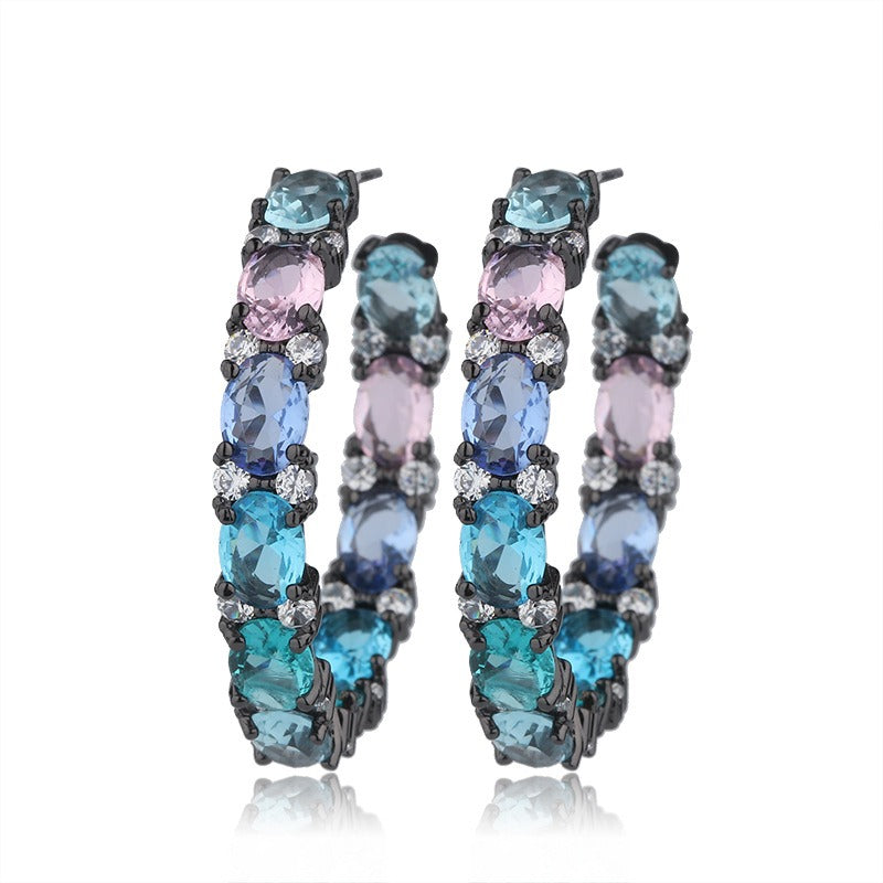 Colorblock hoop earrings Sexy and elegant zircon earrings