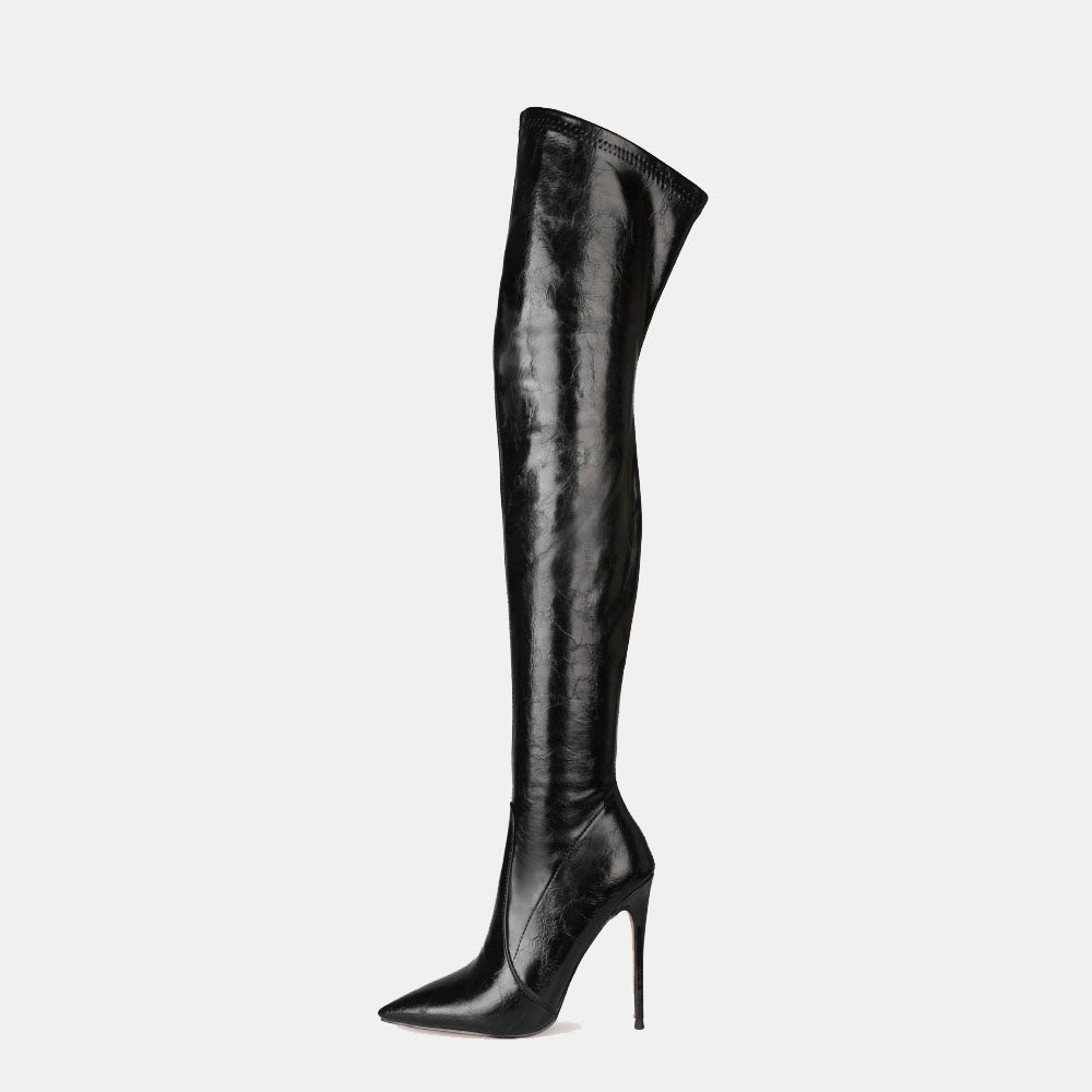 New Sexy Thin High Heels Autumn Winter Warm Over The Knee Boots Pointed Toe Black Dress Party Lady Long Boots