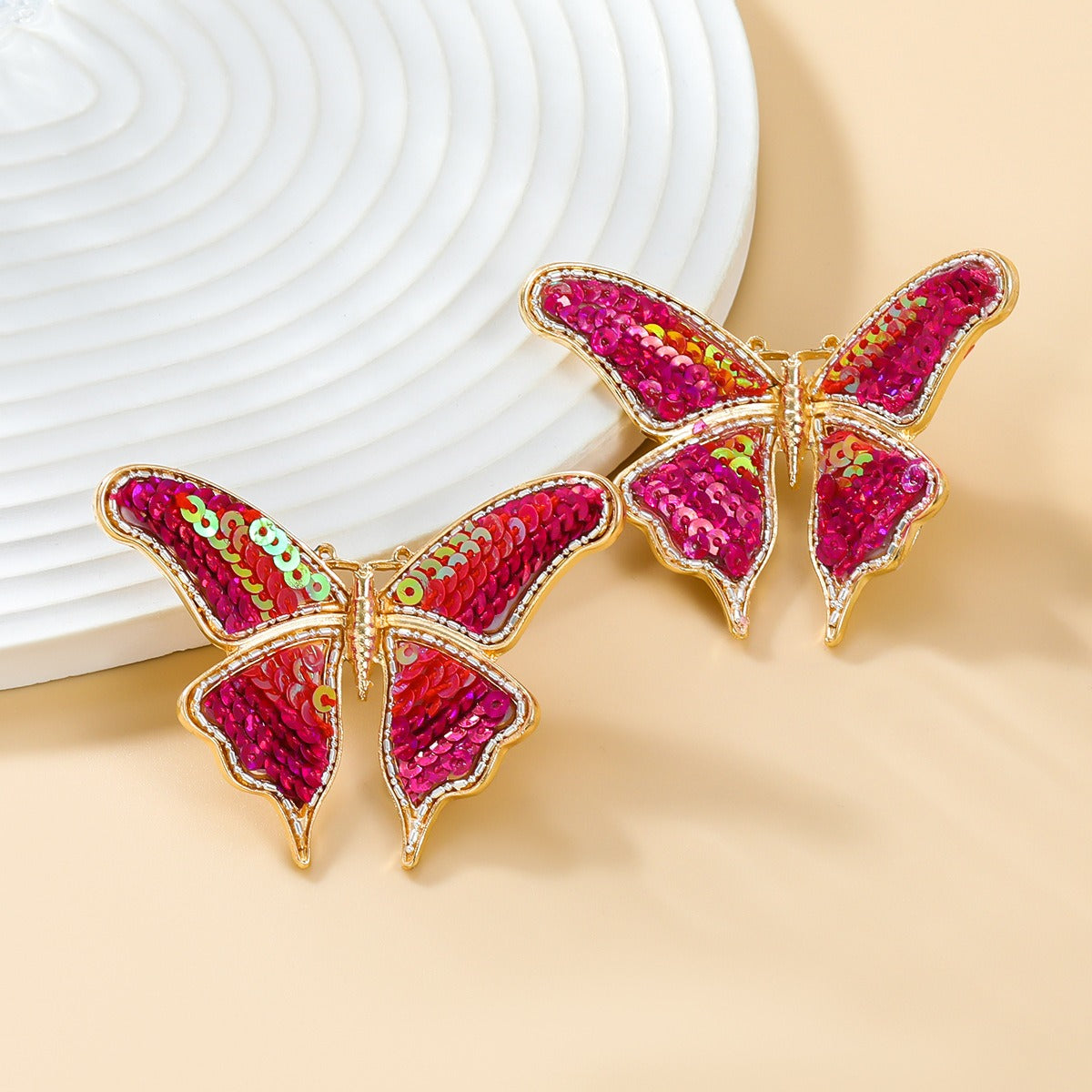 Butterfly earrings exaggerated earrings women's sequin woven alloy earrings