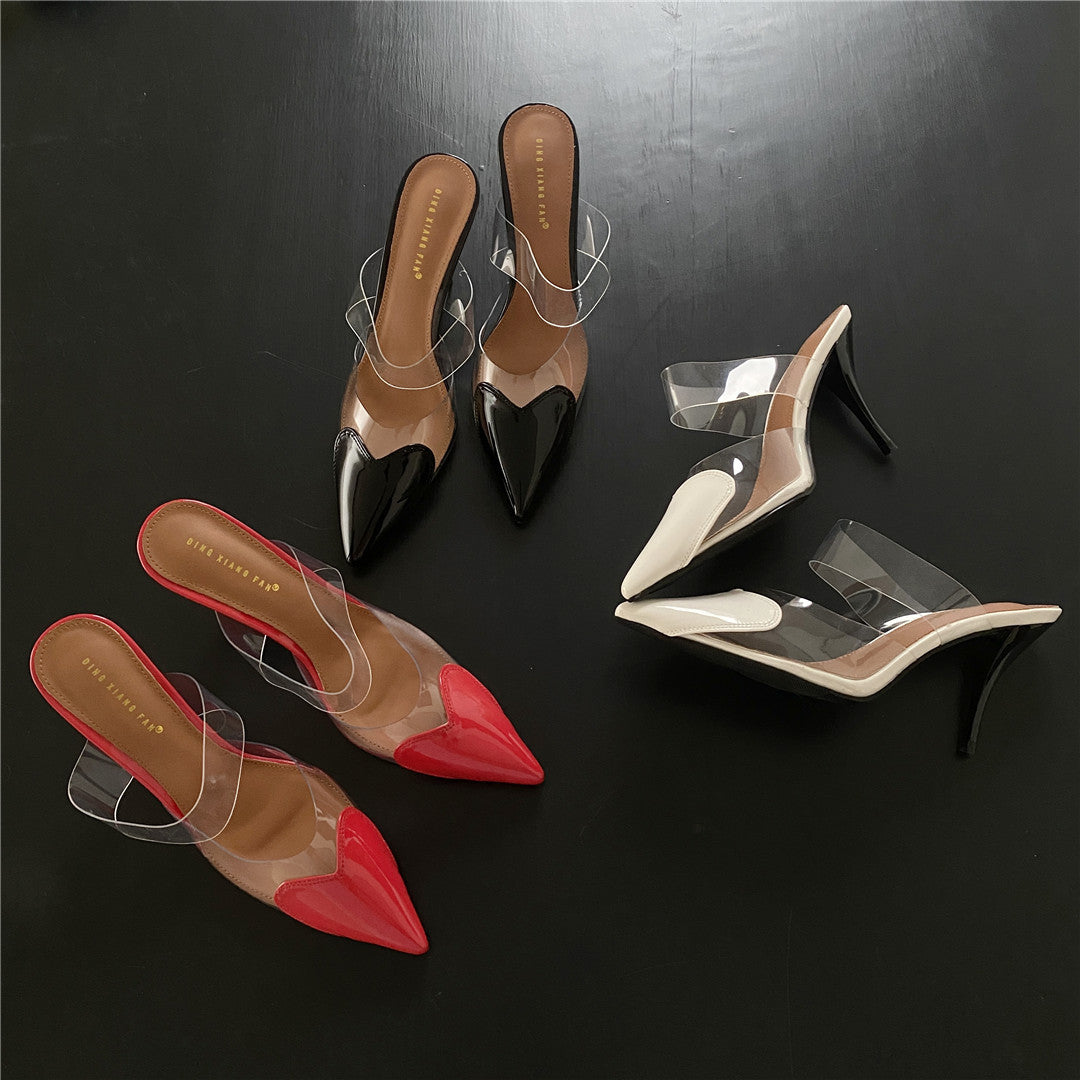 processing time:3-7 days after placing orders--Fashion PVC Transparent Slippers Women Thin Low Heels Summer Pointed Toe Design Slip On Party Mules Slides Shoes