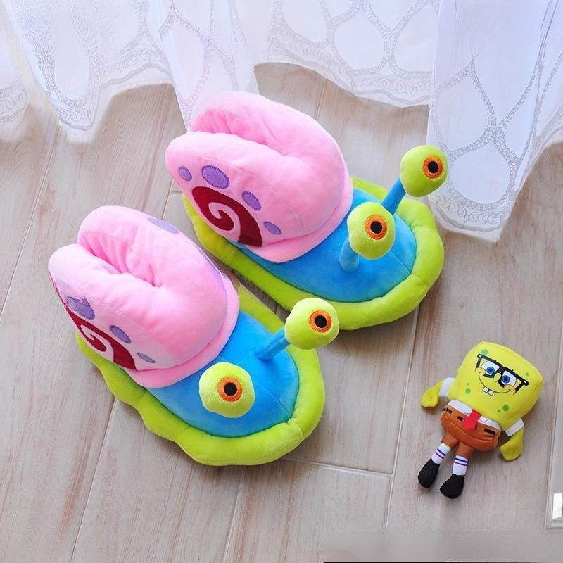 Winter New Cute Spongebob Squarepants Gary The Snail Cotton Shoes Cartoon Funny Home Warm and Comfort Slippers Couple Style