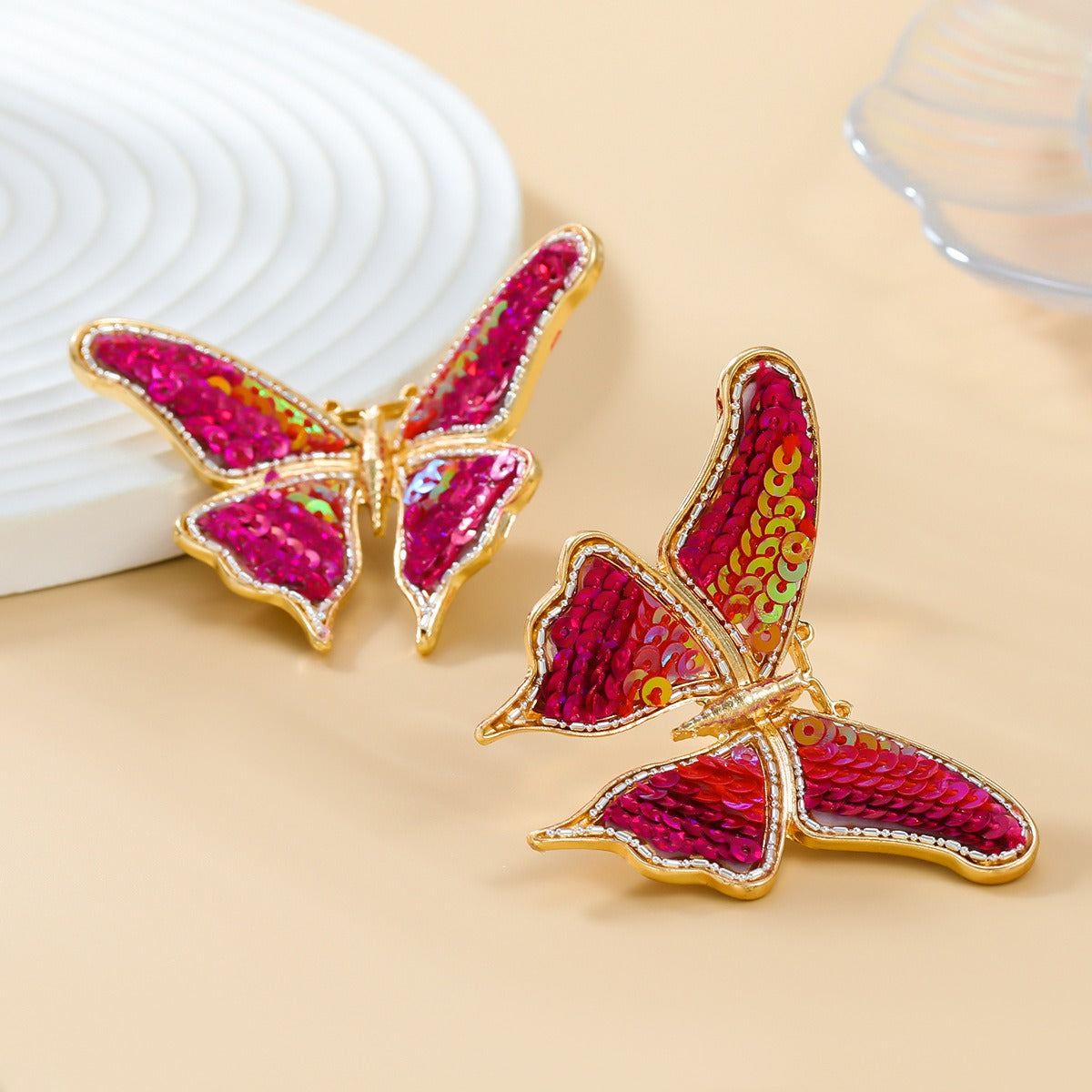 Butterfly earrings exaggerated earrings women's sequin woven alloy earrings