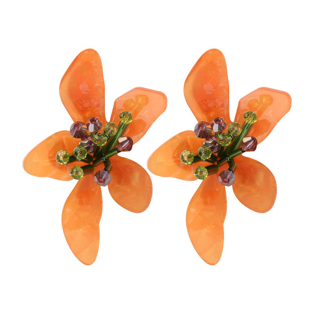 Acrylic flower retro beach style earrings, earrings, trendy women's jewelry