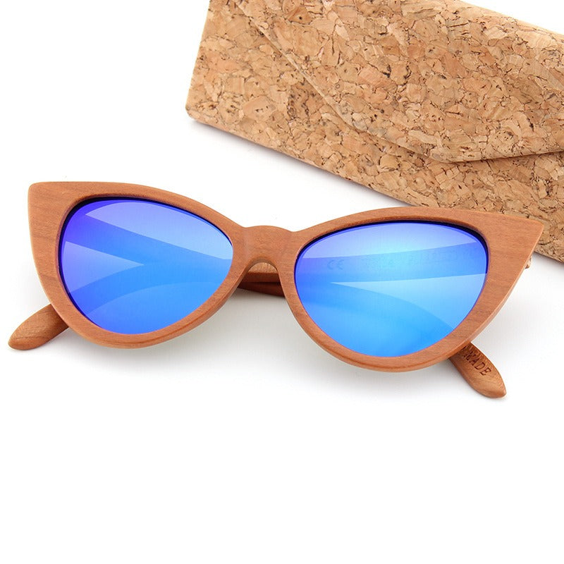 Retro All Wood Glasses Fishing Travel Cat Eye Polarized Sunglasses