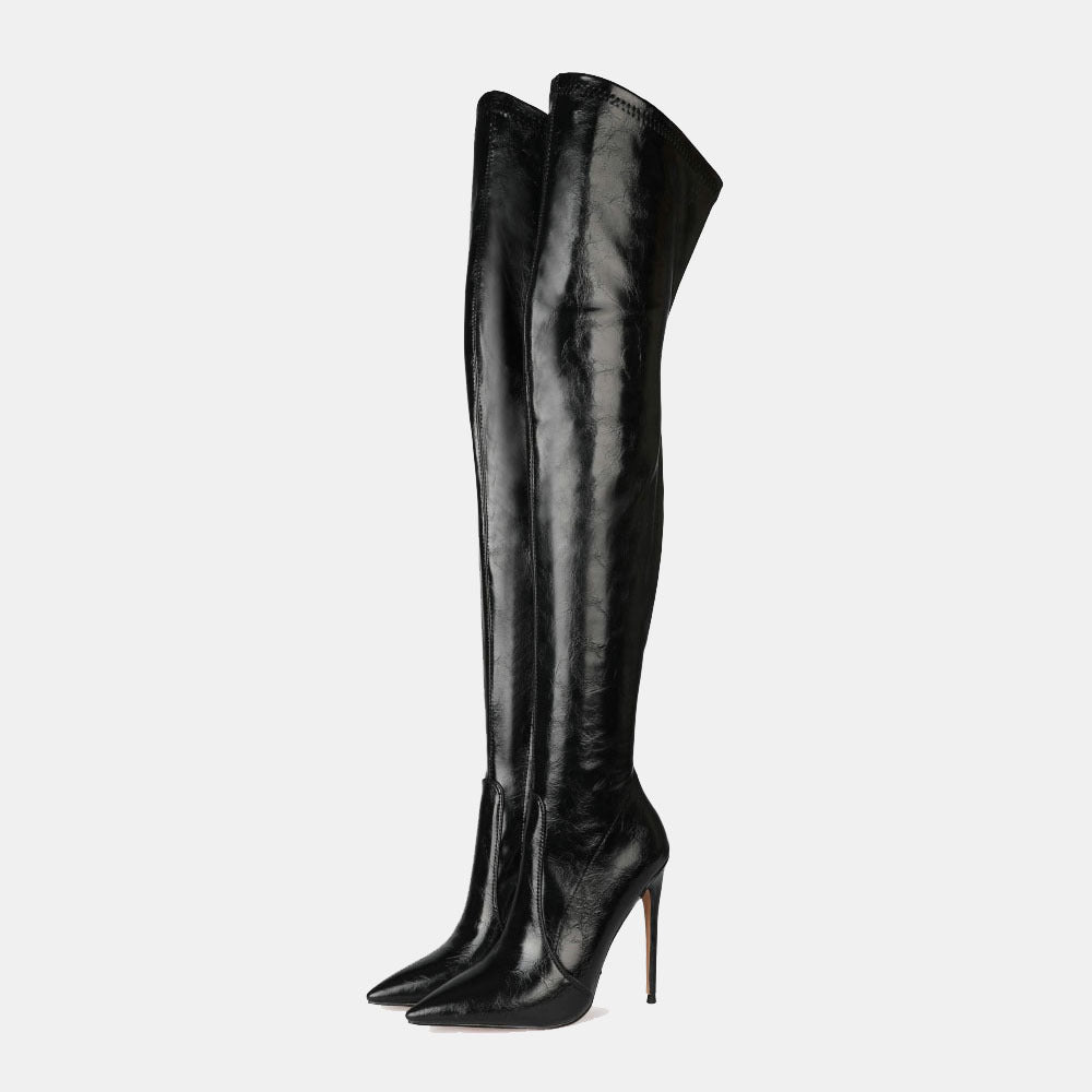 New Sexy Thin High Heels Autumn Winter Warm Over The Knee Boots Pointed Toe Black Dress Party Lady Long Boots