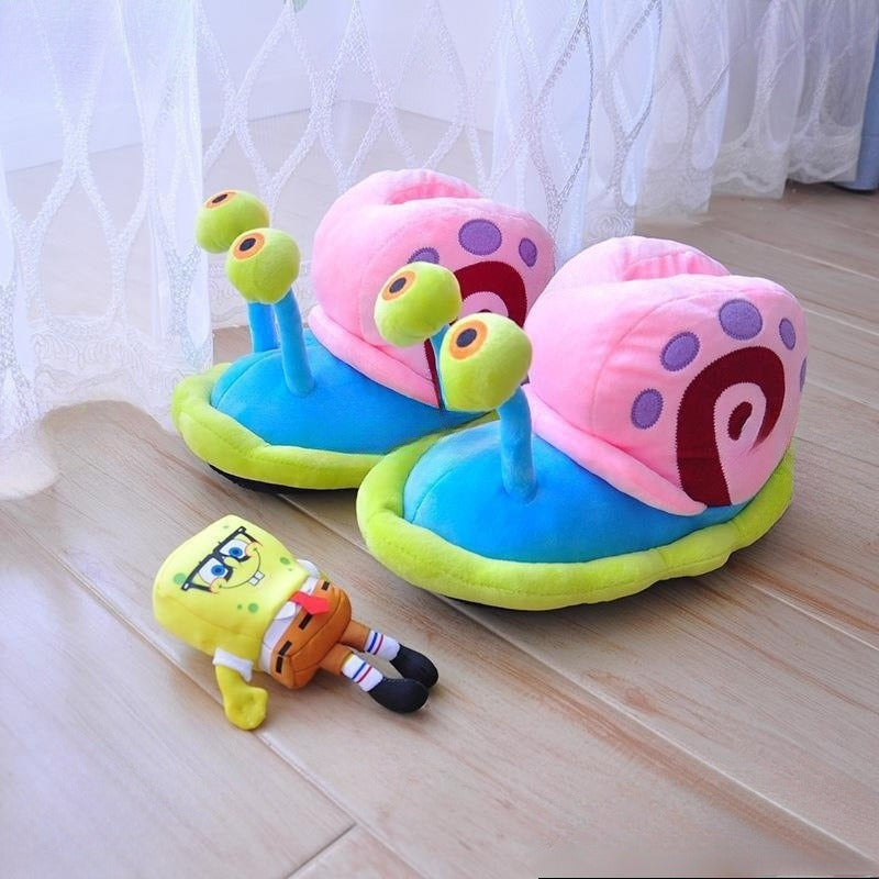 Winter New Cute Spongebob Squarepants Gary The Snail Cotton Shoes Cartoon Funny Home Warm and Comfort Slippers Couple Style