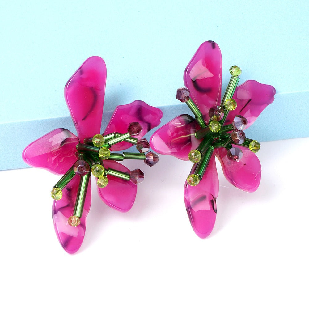 Acrylic flower retro beach style earrings, earrings, trendy women's jewelry