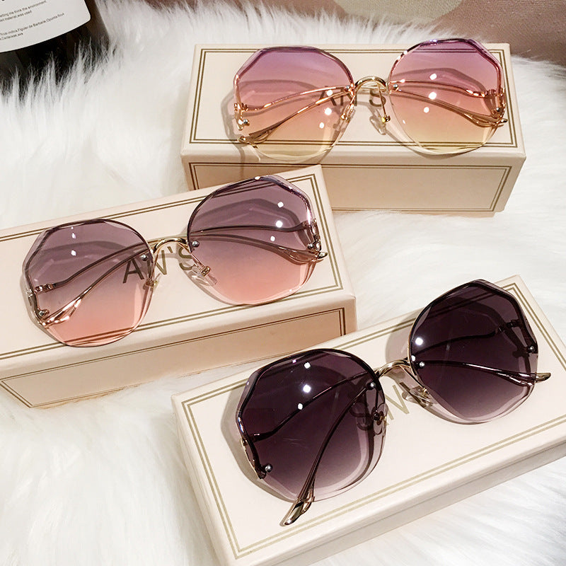 New Trend Of Frameless Net Red Sunglasses Women&amp;#039;s Transparent Ocean Gradient Tea Pink Sunglasses