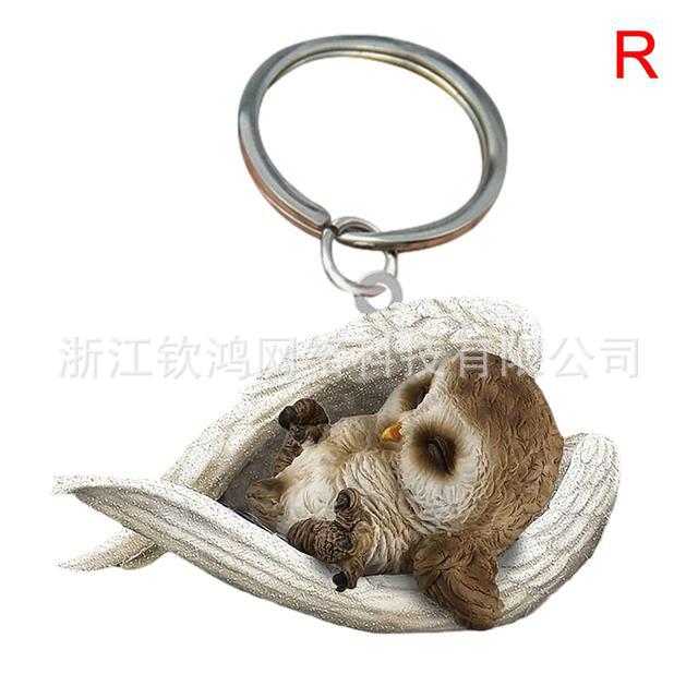 Cat Dog Sleeping Angel Acrylic Cartoon Wings Dog Pendant Keychain Bag Accessories