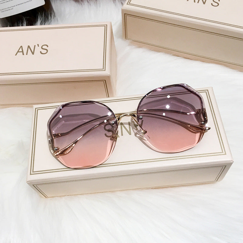 New Trend Of Frameless Net Red Sunglasses Women&amp;#039;s Transparent Ocean Gradient Tea Pink Sunglasses