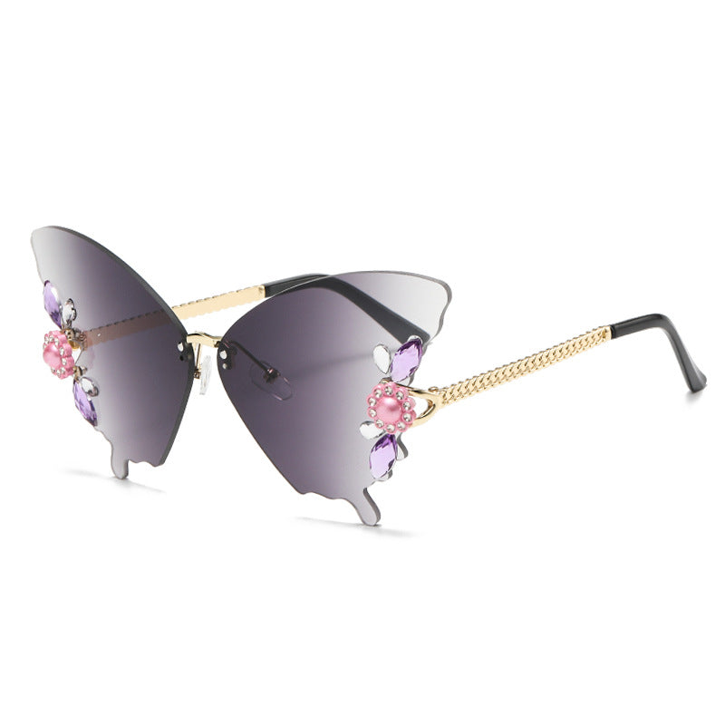 New Frameless Trimmed Butterfly Shaped Sunglasses Diamond-studded Bright Colourful Hipster Party Fashion Sunglasses