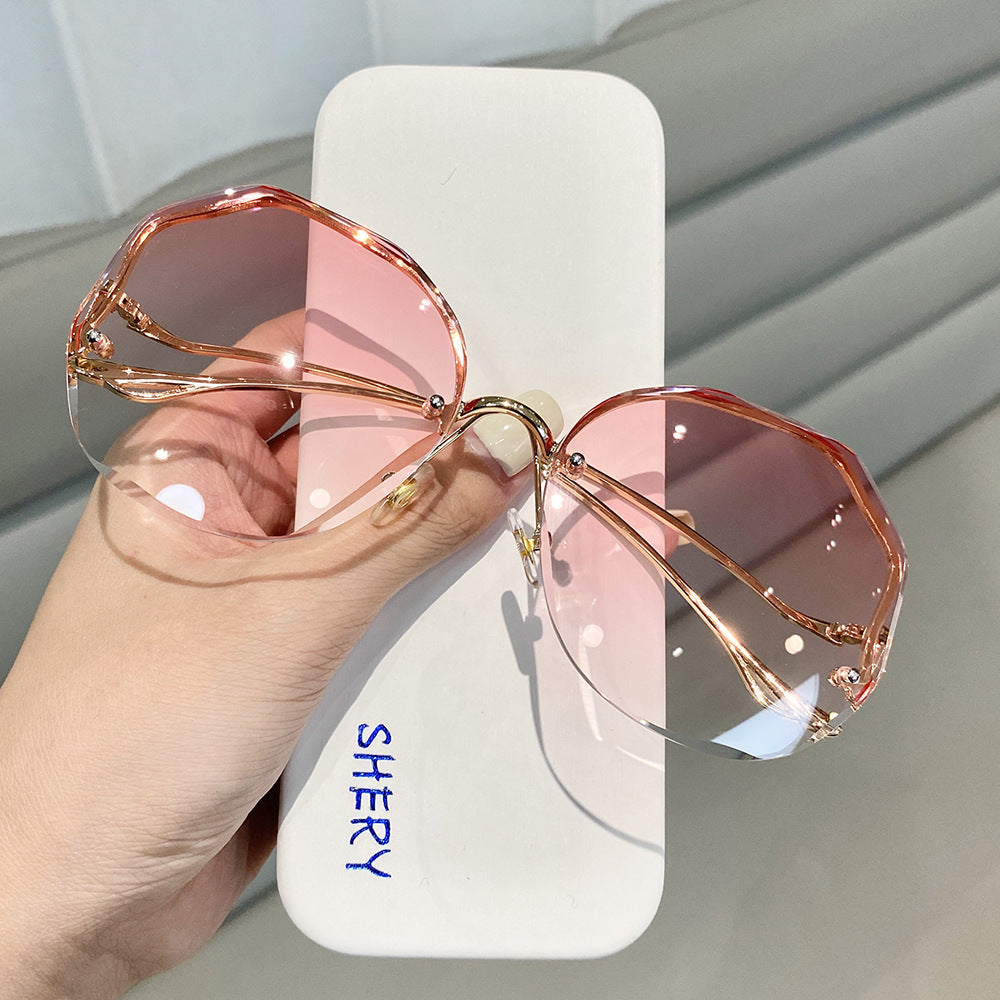 New Trend Of Frameless Net Red Sunglasses Women&amp;#039;s Transparent Ocean Gradient Tea Pink Sunglasses