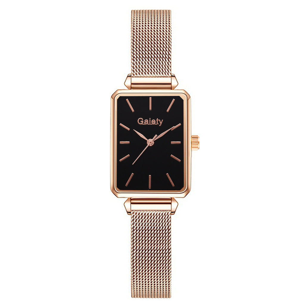 Lazy Retractable Magnet Buckle Peacock Green Elegant Ladies Mesh Belt Small Square Watch Korean Version Simple Bracelet Combination Set