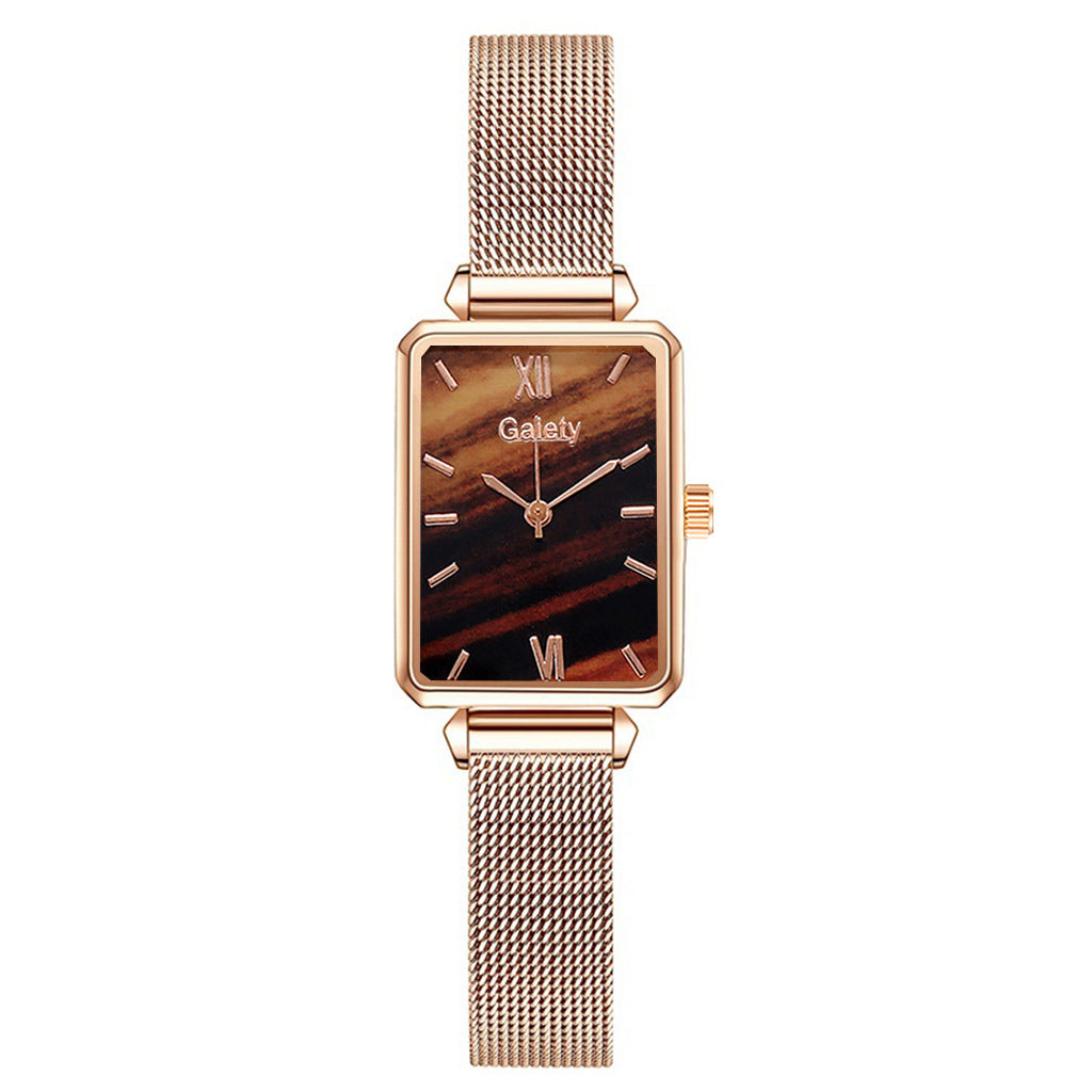 Lazy Retractable Magnet Buckle Peacock Green Elegant Ladies Mesh Belt Small Square Watch Korean Version Simple Bracelet Combination Set