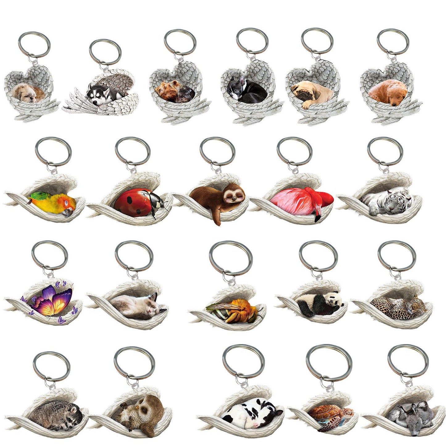 Cat Dog Sleeping Angel Acrylic Cartoon Wings Dog Pendant Keychain Bag Accessories