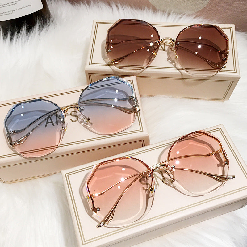 New Trend Of Frameless Net Red Sunglasses Women&amp;#039;s Transparent Ocean Gradient Tea Pink Sunglasses