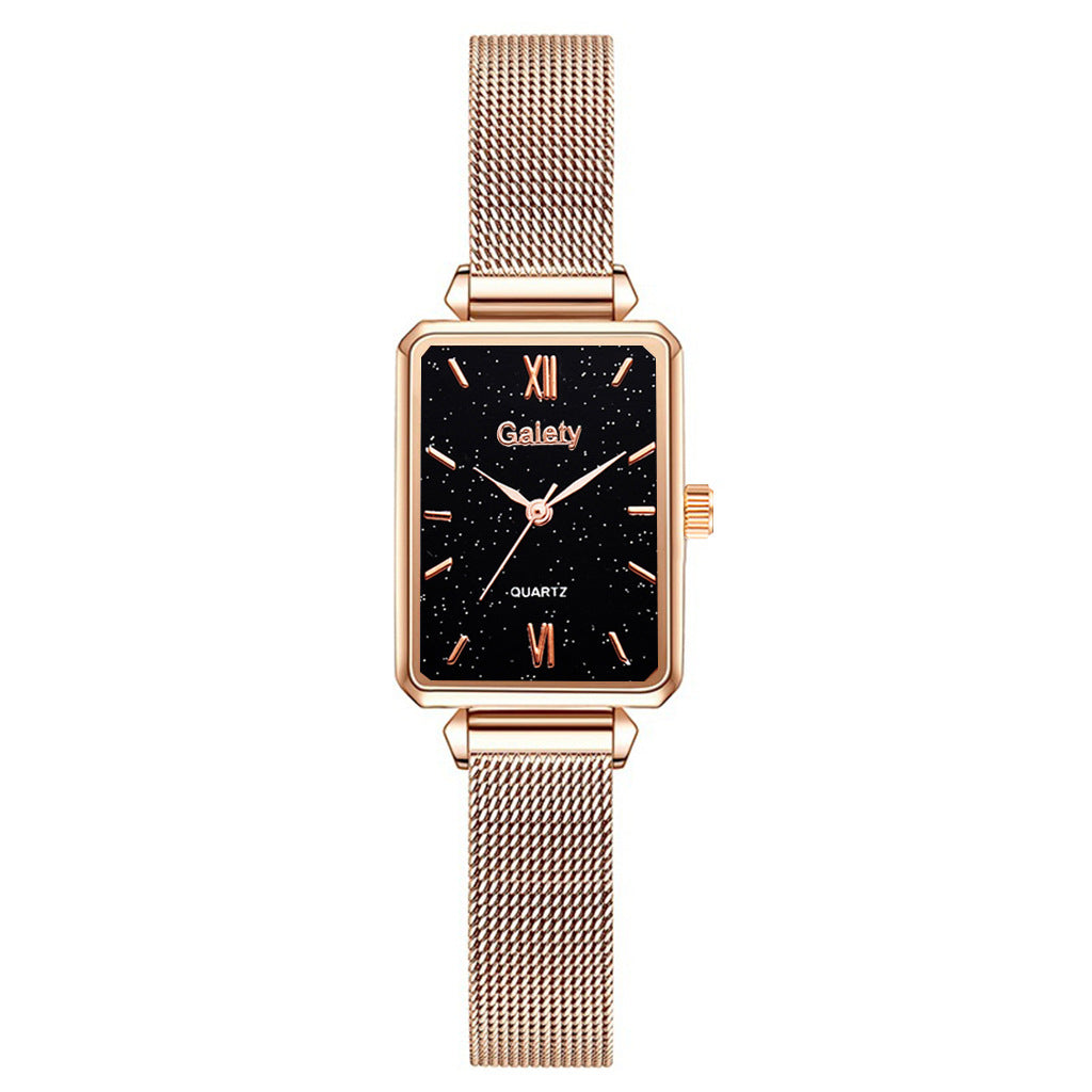 Lazy Retractable Magnet Buckle Peacock Green Elegant Ladies Mesh Belt Small Square Watch Korean Version Simple Bracelet Combination Set