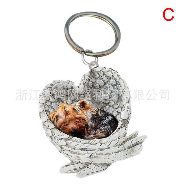 Cat Dog Sleeping Angel Acrylic Cartoon Wings Dog Pendant Keychain Bag Accessories