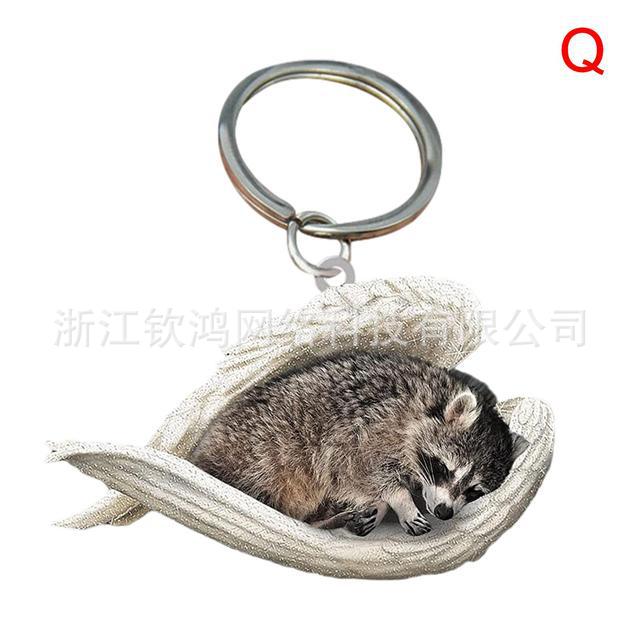 Cat Dog Sleeping Angel Acrylic Cartoon Wings Dog Pendant Keychain Bag Accessories