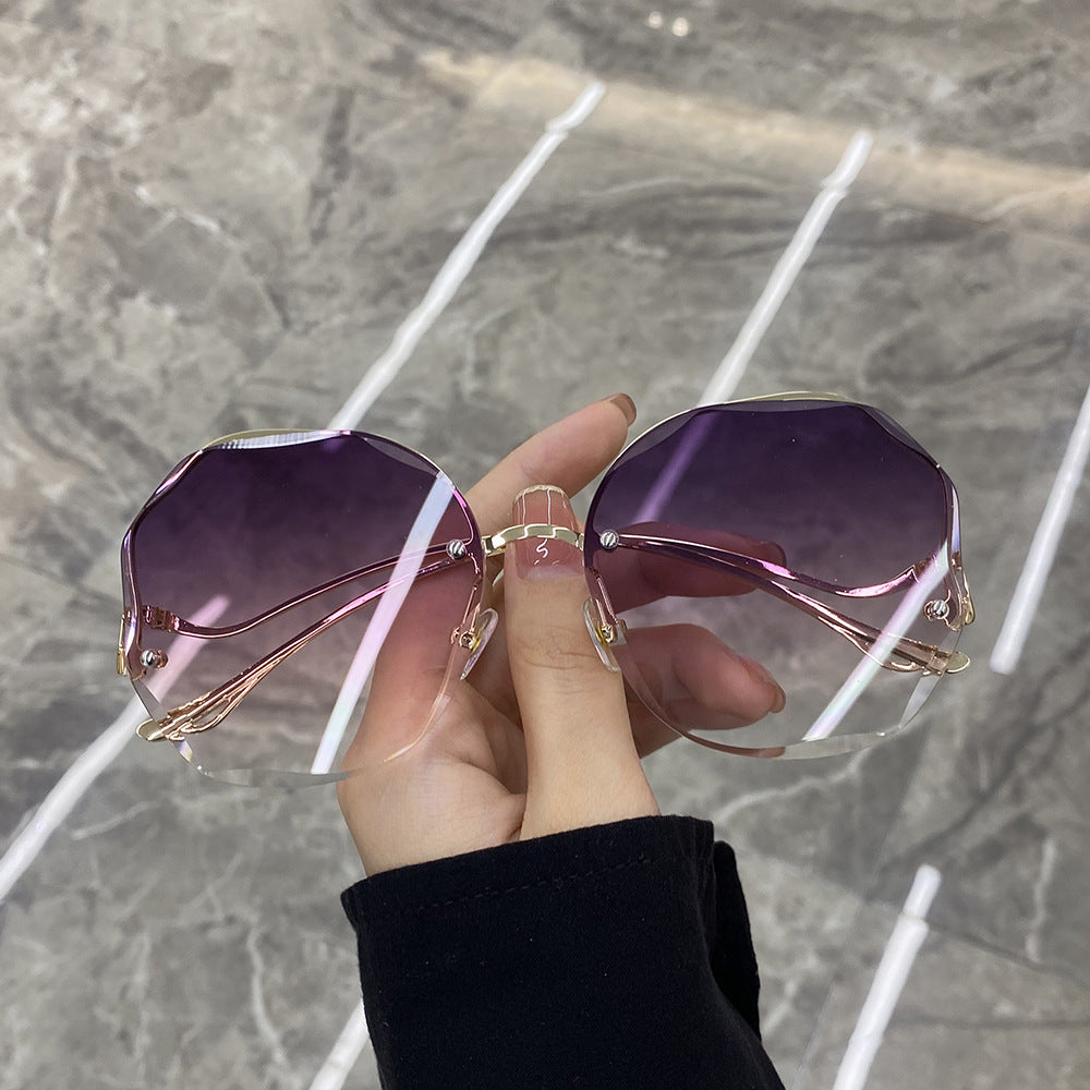 New Trend Of Frameless Net Red Sunglasses Women&amp;#039;s Transparent Ocean Gradient Tea Pink Sunglasses